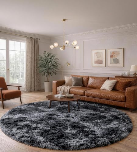 MARATIP Teppich Wohnzimmer Dunkelgrau Ø 150 cm Flauschig Weich