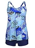 Aleumdr Womens Ruched Floral Printed Blouson Tankini Swimsuits with Swim Shorts S - XXL