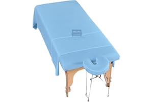 Cottingon 3 Piece Massage Table Sheet Set, 100% Brushed Premium Microfiber Ultra Light, Wrinkle free, Facial Bed Cover Fits 36" x 77" upto 7"Deep Massage Beds, Light Blue
