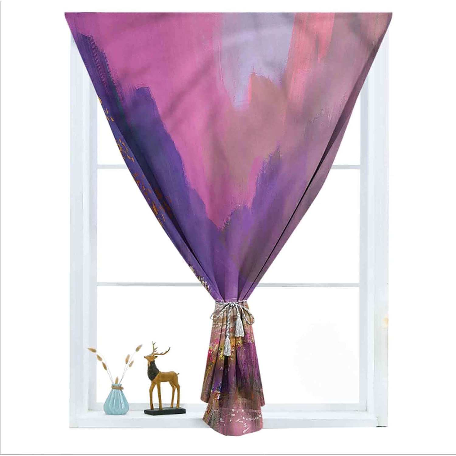 ousente Flower Decorative Room Darkening Small Curtains, Garden Oil Painting Style Thermal Insulated Self Sticky Curtains for Small Windows Balloon Curtain Thermal Protector, 45