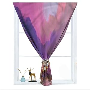 ousente Flower Decorative Room Darkening Small Curtains, Garden Oil Painting Style Thermal Insulated Self Sticky Curtains for Small Windows Balloon Curtain Thermal Protector, 45