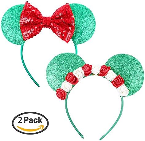 Mouse Headband Bow Bowknot Ears Headband Mice Rat Flower Hair Hoop Girls Kids Party Decoration Headdress Cosplay Costume Headwear Handmade Headpiece Hair Bands Hair Accessories Flower Bow Green