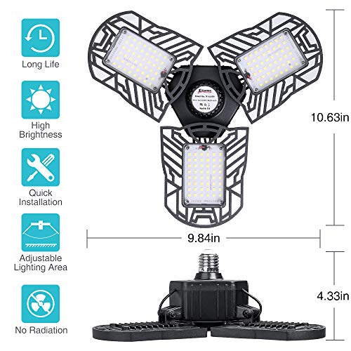 LED Garage Lights, SOLMORE 60W 6000LM Garage Ceiling Lights Deformable Garage Lighting Shop Lights E26 Screw Socket LED Light bulbs for Garage Basement Workshop (NO Motion Activated)