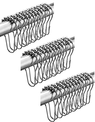 Shower Icon Shower Curtain Rings Hook Rustproof Stainless Steel with Balls, Polished Chrome, Set of 12
