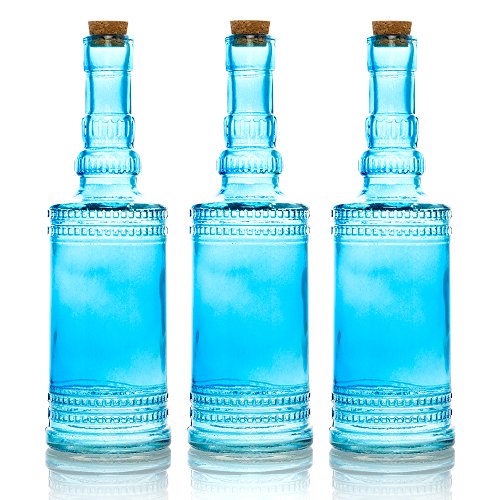 Quasimoon PaperLanternStore.com Bulk Pack (3) Camila Turquoise Vintage Glass Bottle Wedding Flower Vase