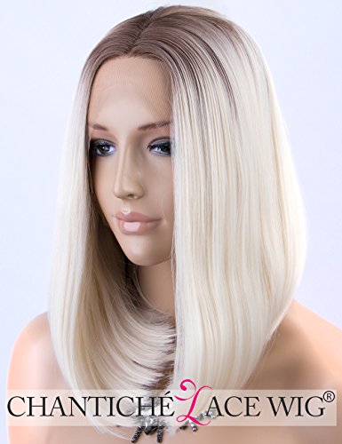 Chantiche Hot Sale Natural Looking Platinum Blonde Short Bob Hair Lace Wigs Fashion Brown Roots Synthetic Lace Front Wig for White Women