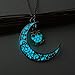 Linsh Cute Moon Owl Necklace Fashion Glow in The Dark Pendant Necklace