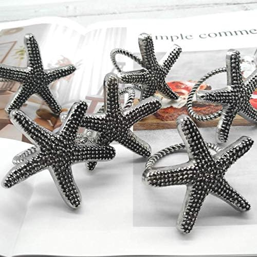 ZESLMG Vintage Starfish Napkin Ring Sets of 6 Ocean Nautical Napkin Holders for Wedding Party Gathering Daily Use Rustic Beach Table Decor(Antique Starfish)