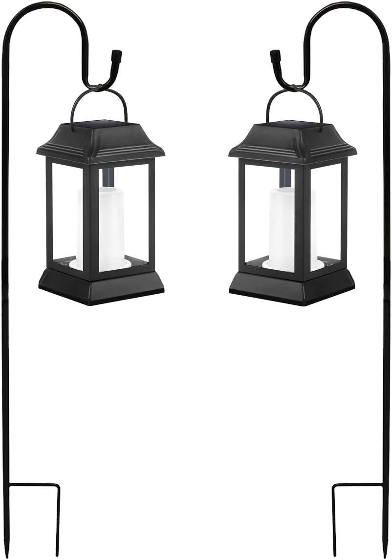 Outdoor Shepherd's Hooks - Fancyhome 2 Pack Shepherds Hook,Adjustable Heavy Duty Plant Hangers Outdoors for Bird Feeders,Plant Flower Hooks for Graden Solar Lights,Lanterns,Weddings Decor (32 Inches,Black)