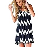 ThinIce Women's Casual Geometric Printed Sleeveless Tassel Spaghetti Strap Loose Short Dress