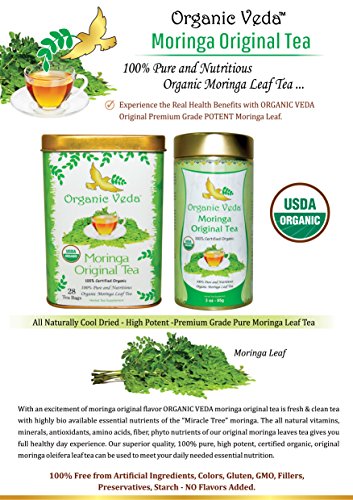 Organic MORINGA ORIGINAL Tea (Loose Leaf Tea). USDA Certified Organic. Rich in Antioxidants and Daily Needed Essential Nutrients. No Artificial Flavors or Preservatives. All Natural!
