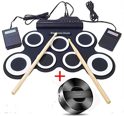 Yotron Electronic Roll Up MIDI Drum Kit with Headphone jack Foot Pedals, Drumsticks, and Power Supply (No Built in Speakers) +Bluetooth Speaker for kids