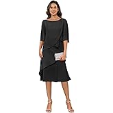 MCOLLNAS Tea Length Mother of The Bride Dresses for Women Chiffon Formal Evening Party Gown