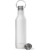 GrandTies Stainless Steel Water Bottles with 2 Lids | Slim Vacuum Insulated Cupholder Flask | Reusable Leak Proof BPA-Free Keep Cold Water bottle for School Gym Travel Sports | 21oz, Pearl White