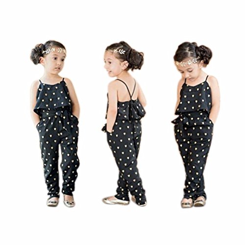 1-7 Years Baby Kids Girls Straps Rompers,Casual Overalls Cute Love Heart Jumpsuits Piece Pants Clothing (Black, 2T(1-2Years))