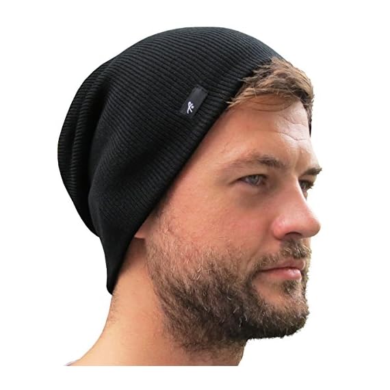 Grace-Folly-Slouch-Beanie-Hat-for-Men-Skull-Cap-with-Bonus-Keychain-Many-Colors-Black