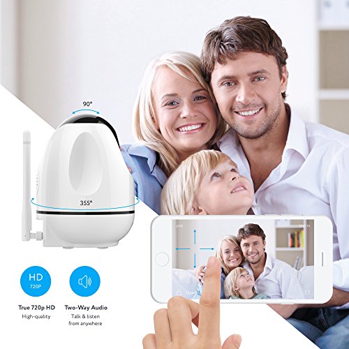 WiFi Pan Tilt Home HD Security Camera-Indoor Wireless IP Security Surveillance DIY System Kit for Home Baby Pet Nanny Monitor with Free 32 GB Micro SD Card, 3 Pack Door Window WiFi Sensors by Rubetek