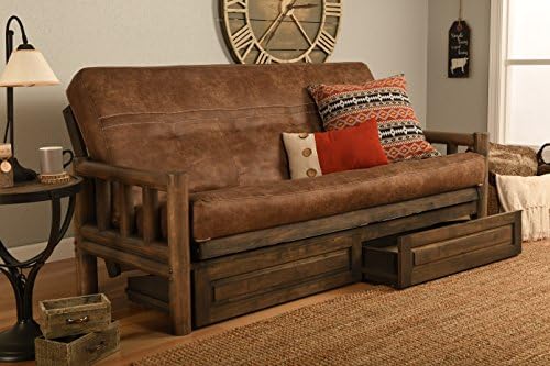 Rustic Lodge Wood "Frame, Drawers and Mattress" 8 Inch Innerspring Mattress Futon Set by Jerry Sales (Palance Silt Fabric)