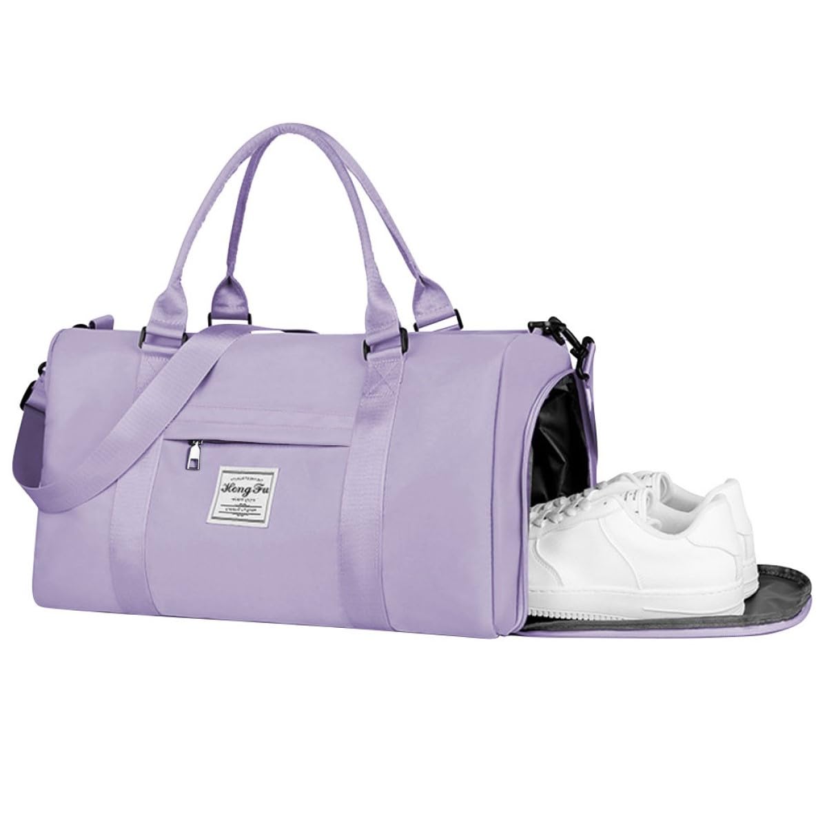 Flintronic Gym Bag, Foldable Travel Duffel Bag for Women, Waterproof Overnight Carry On Bag, Sports Bag with Shoes Compartment and Wet Pocket, Large Holdall Bag for Sports and Travel, Light Purple
