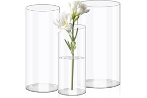 Olrla Acrylic Cylinder Vase 3 Set, Shatter-Proof Plastic Cylindrical Flower Vases for Wedding Centerpieces, Home Office Decor