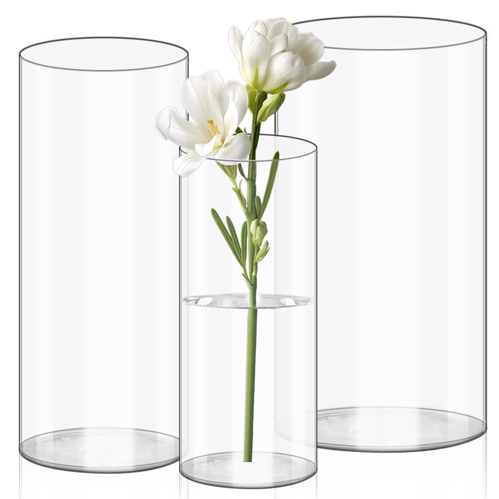 Olrla Transparent Acrylic Flower Vase, Shatter-Proof Plastic Cylinder Vase for Flower arrangement, Wedding Centerpieces, DIY (20x10 and 25x12 and 25x15cm)