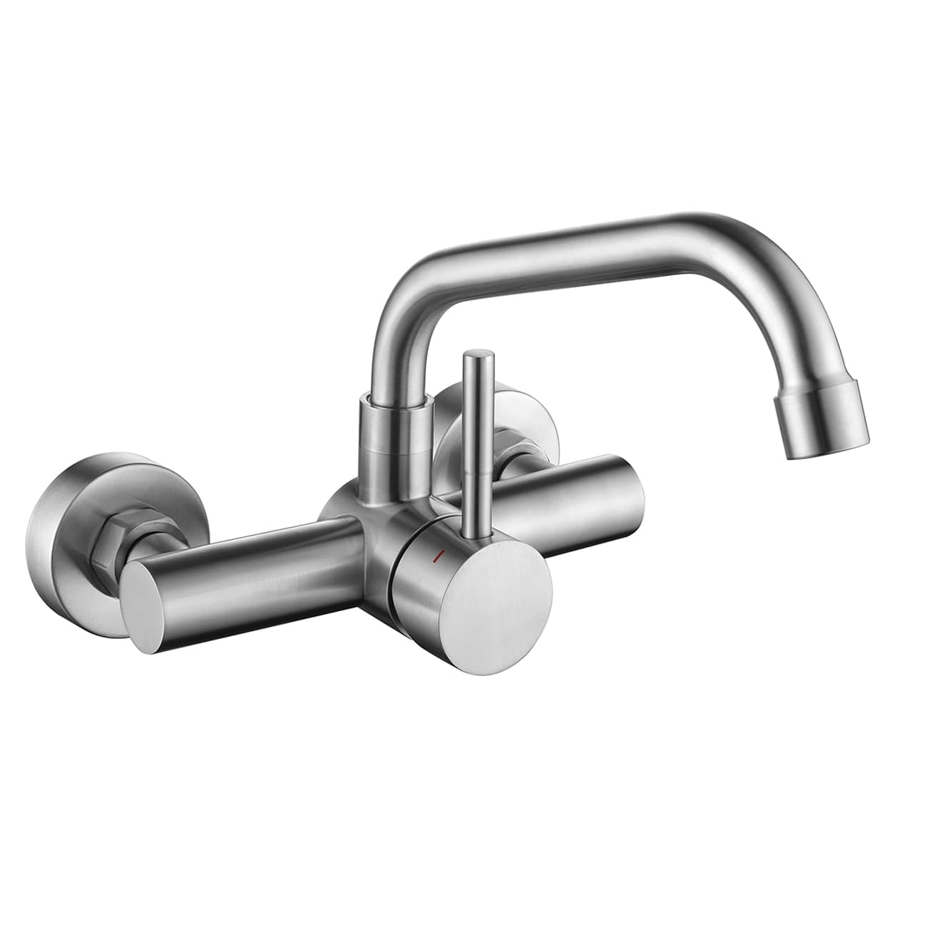 Tondiy 360° Rotating Wall Mounted Kitchen Tap, Hot and Cold Water Sink Tap, 304 Stainless Steel Built-in Kitchen Tap, Removable Aerator, Brushed