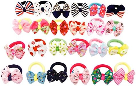 pengduo Cute Baby Girls Bow Hair Tie Bands, Ropes Fabric, Bow Tie Ponytail Holder, Assorted Color, No Repeated Styles, 24 Piece