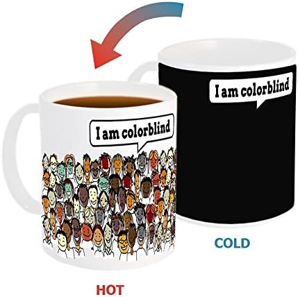 Anti Trump Color changing "THE COLORBLIND MUG" Racial Equality magic morphing ceramic coffee tea cup, funny unique novelty holiday new year birthday party gift for men women by Blisslii