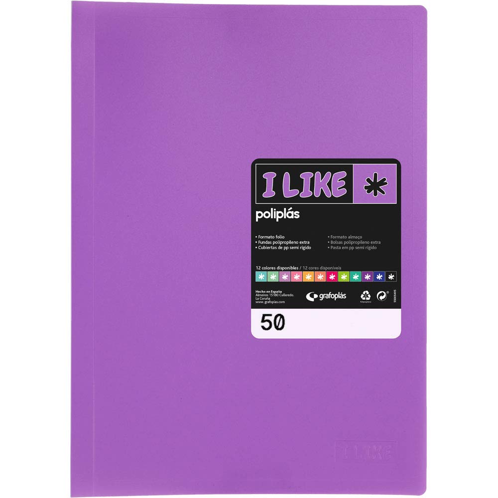 Grafoplas 1461369 Job Application Folder, Folio, 50 Sealed Sleeves, Lavender, Polyplasen, I Like