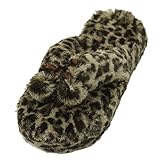 Anti-slip Indoor House Flip Flop Slippers, Home Slipper Womens Flurry Plush Anti-slip Slip-On Thong Shoes,Brown Leopard Fringes US 7/8