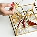 4 Compartment Golden Vintage Glass Lidded Jewelry Box, Large Clear Metal Box for Rings Bracelet Keepsake, Golden Organizer Home Decor with Decorative Lace