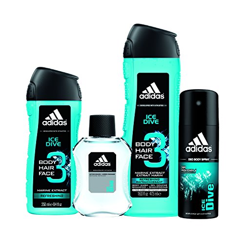 Adidas Fragrance Adidas Ice Dive 4pc Set - 16.0 Ounce Body Wash, 8.4 Ounce Body Wash, 4.0 Ounce Body Spray, 3.4 Ounce Aftershave, 31.8 Ounce