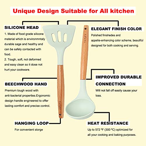 Kitchen Utensil Set 11 Piece Cooking Utensils,Tatufy Silicone and Natural Wooden Utensils for Nonstick Cookware Non Toxic Turner Tongs Spatula Spoon Set Best Chef Kitchen Tool Set Blue