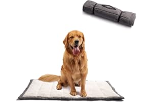VMGreen Outdoor Dog Bed, Portable Dog Travel Mat, Rollup Pet Camping Gear, Crate Pad with Carry Handles for Large Dog, Super Soft, Machine Washable, 42 * 28” Grey