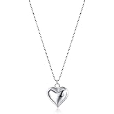 SLUYNZ 925 Sterling Silver Chunky Love Heart Choker Necklace for Women Teens Simple Love Heart Pendant Necklace