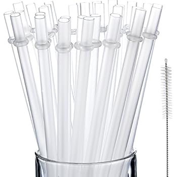 Jovitec50 Pieces Reusable Drinking Straw Thick Plastic Straws with Cleaning Brush Straw Cleaner (11 Inch, Clear Color)