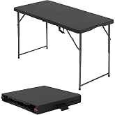 BestOffice | 4FT Folding Table | Black | Portable Plastic Table | with Carry Handle | Waterproof &amp; Foldable Table Design | Steel Frame with Lock | for Events, Camping, Indoor &amp; Outdoor Use