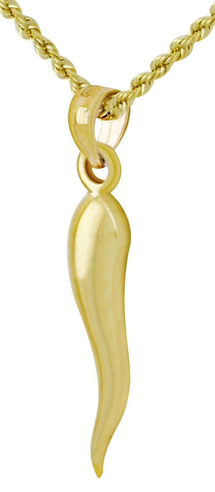 US Jewels And Gems New 7/8in 14k Yellow Gold Italian Horn Good Luck Charm Pendant Necklace, 16in to