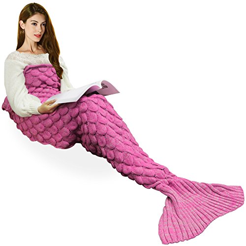 Handmade Mermaid Tail Blanket Crochet , Ibaby888 All Seasons Warm Knitted Bed Blanket Sofa Quilt Living Room Sleeping Bag for Kids and Adults(72.8