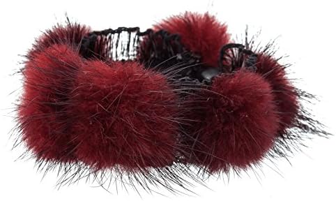 Faux Fur Hair Band Rope Ponytail Holder Hair Tie 4 PCS, Wine Red