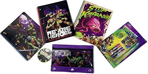 Teenage Mutant Ninja Turtles Value Gift Set for Kids - TNMT - 4 Markers - 1 Pencil - 1 Sharpener - 1 Notepad - 3 Spiral Notebooks - 1 3 Rings Pencil Pouch