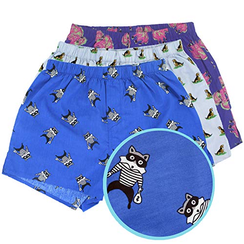 ROCK ATOLL Men's Raccoon Beagle Bison Animal Print Cotton Boxer Shorts Pack of 3 in Medium
