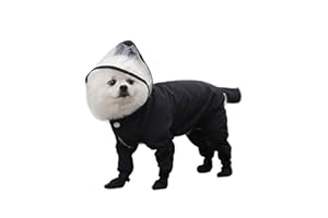 HongGun Dog Raincoat, Waterproof Puppy Raincoats with Hood Dog Onesie Rain Jacket & Rain Boots Jumpsuit Dog Rain Poncho for Small Dogs (M-Black), M--Back Length 32cm