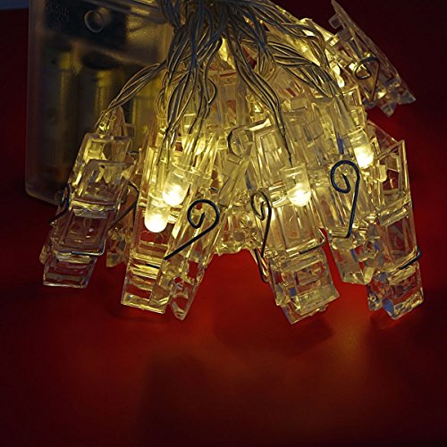 SAIKA 6.6 Feet LED String Lights with 20 Photo Clips Using AA Batteries as Energy Sources, Perfect for Hanging Picture/Instant Camera Film Indoor, Halloween Christmas (Warm)