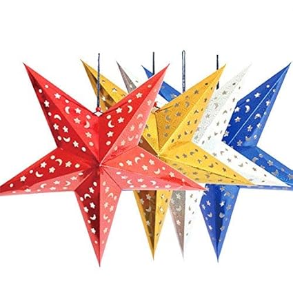 Fizzytech Christmas 30 cm Five-Pointed Star String Atrium Ceiling Hanging Decorative Xmas Tree Decorations (Multicolour)