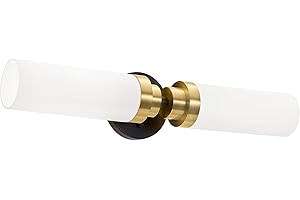 Emak Modern 22 Inch Bathroom Light Fixtures Over Mirror, Black Gold Vanity Lights with Milk Glass Shade, 2-Light Wall Sconce for Bathroom, Bedroom, Hallway, VL085-BKBGD-ML-2