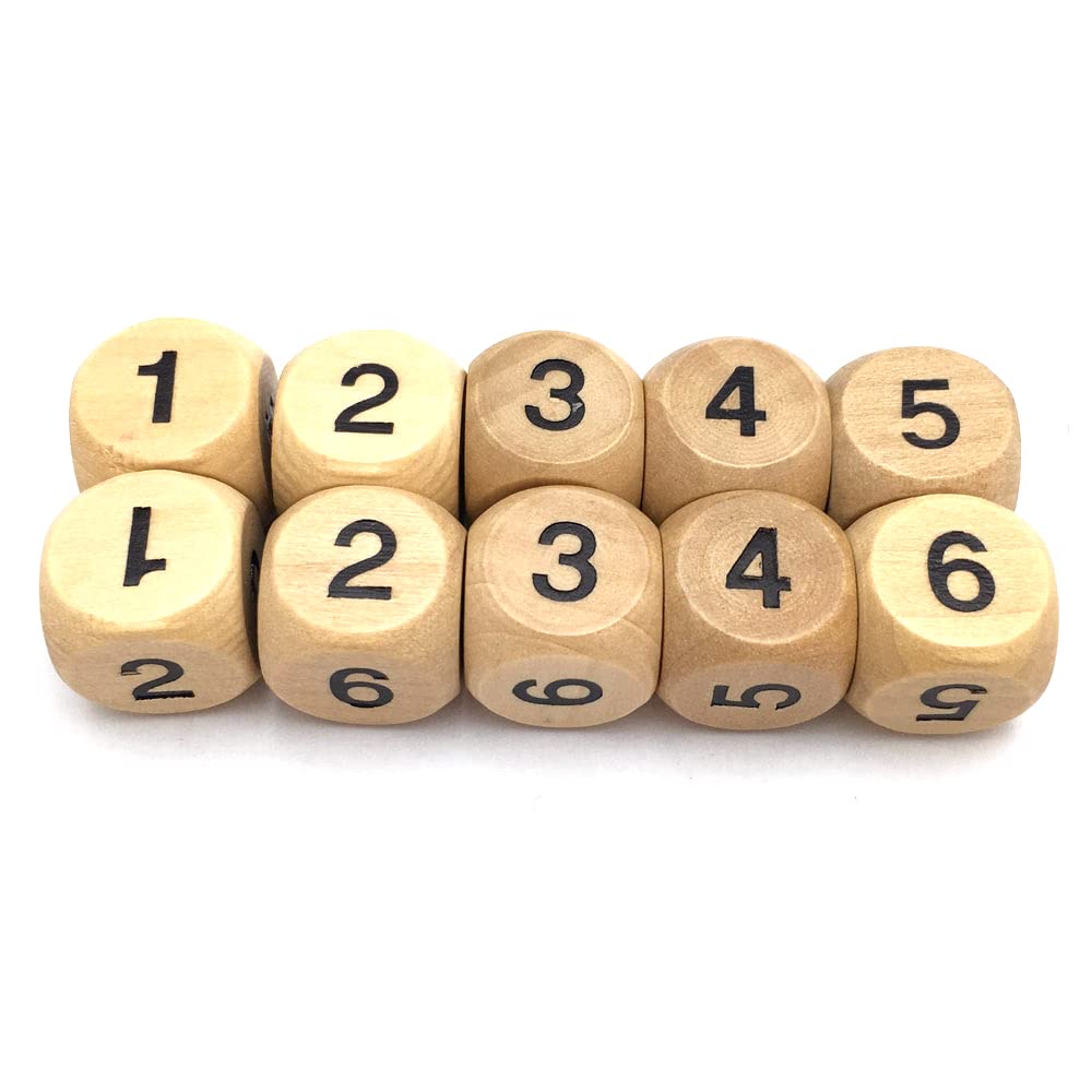 SmartDealsPro 10-Pack 16mm 1-6 Number Wooden D6 Six Sided Dice for DND RPG MTG Wow Table Games