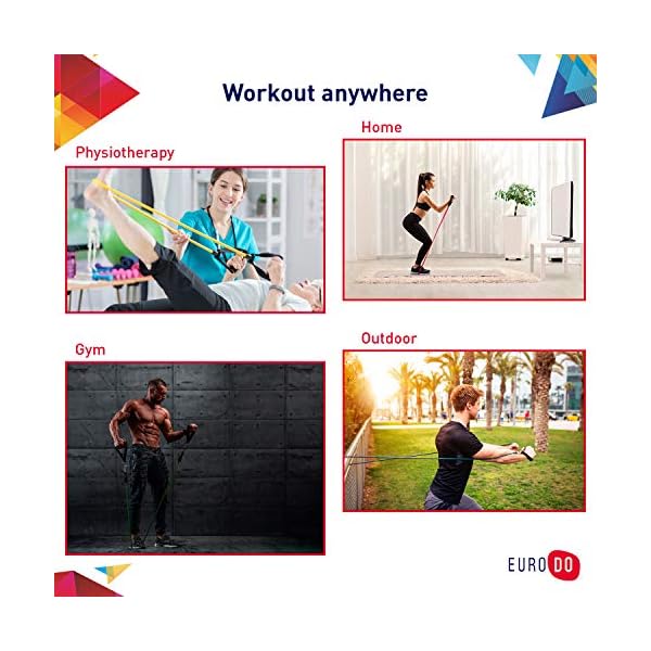 EURODO-11-pieces-Exercise-Resistance-Bands-Set-Portable-Fitness-Accessories-with-5-Resistance-Tubes-Ankle-Straps-Foam-Handles-Door-AnchorElastic-bands-for-Gym-and-Outdoor-Carrying-Bag EURODO 11 pieces Exercise Resistance Bands Set - Portable Fitness Accessories with 5 Resistance Tubes, Ankle Straps…