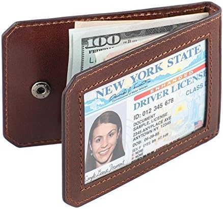 Dzhollini RFID Blocking Card With Money Clip- Leather Wallet With Window ID- Premium Quality- Protects You From Theft &amp; Fraud- Secures Personal Data- Fits All Your Business Cards