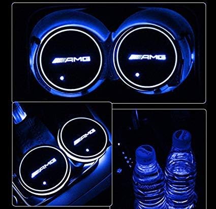 AutoDIY Led Car Logo Cup Lights up Holder USB Charging Waterproof Bottle Drinks pad 7 Colors Changing Atmosphere Lamp mat Cars for Luminous Coasters 2PCS (for AMG)